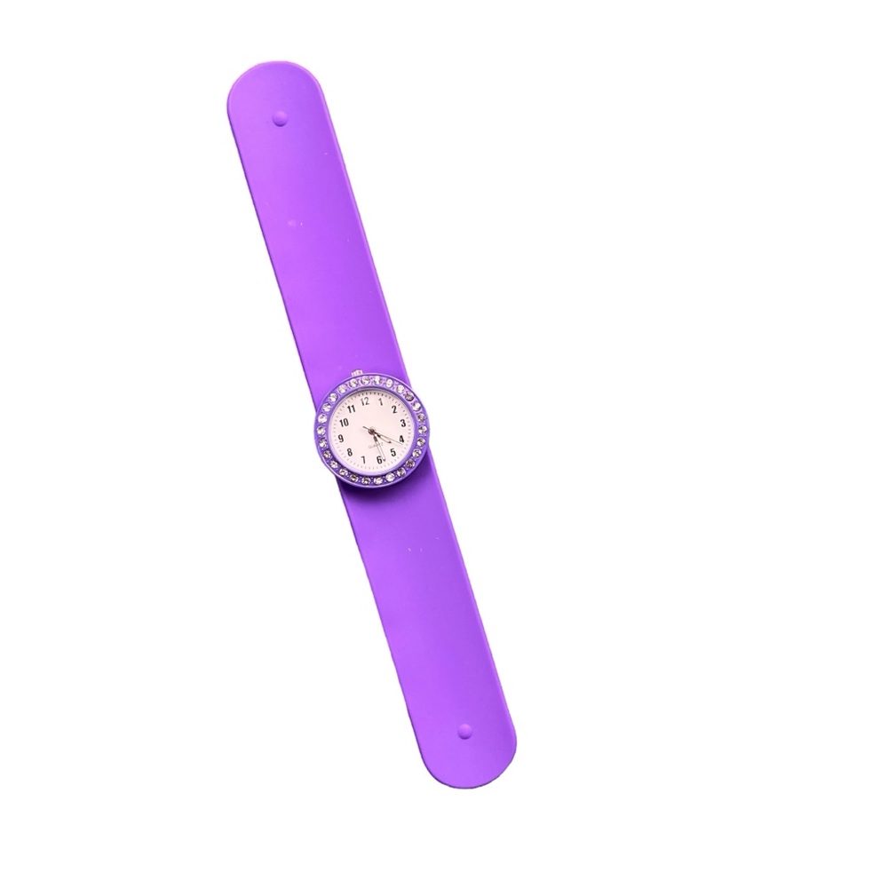 Collezio Purple Silicone Stainless Steel Back Rhinestone Slap Watch‎ Face & Band